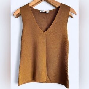 Sportscraft Womens Brown Knit Ribbed Soft Minimalist V-Neck Tank Top XXS